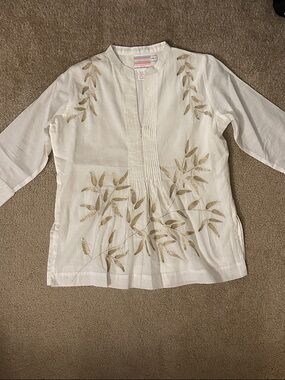 Gretchen Scott Designs White  Tunic with Gold Embroidery